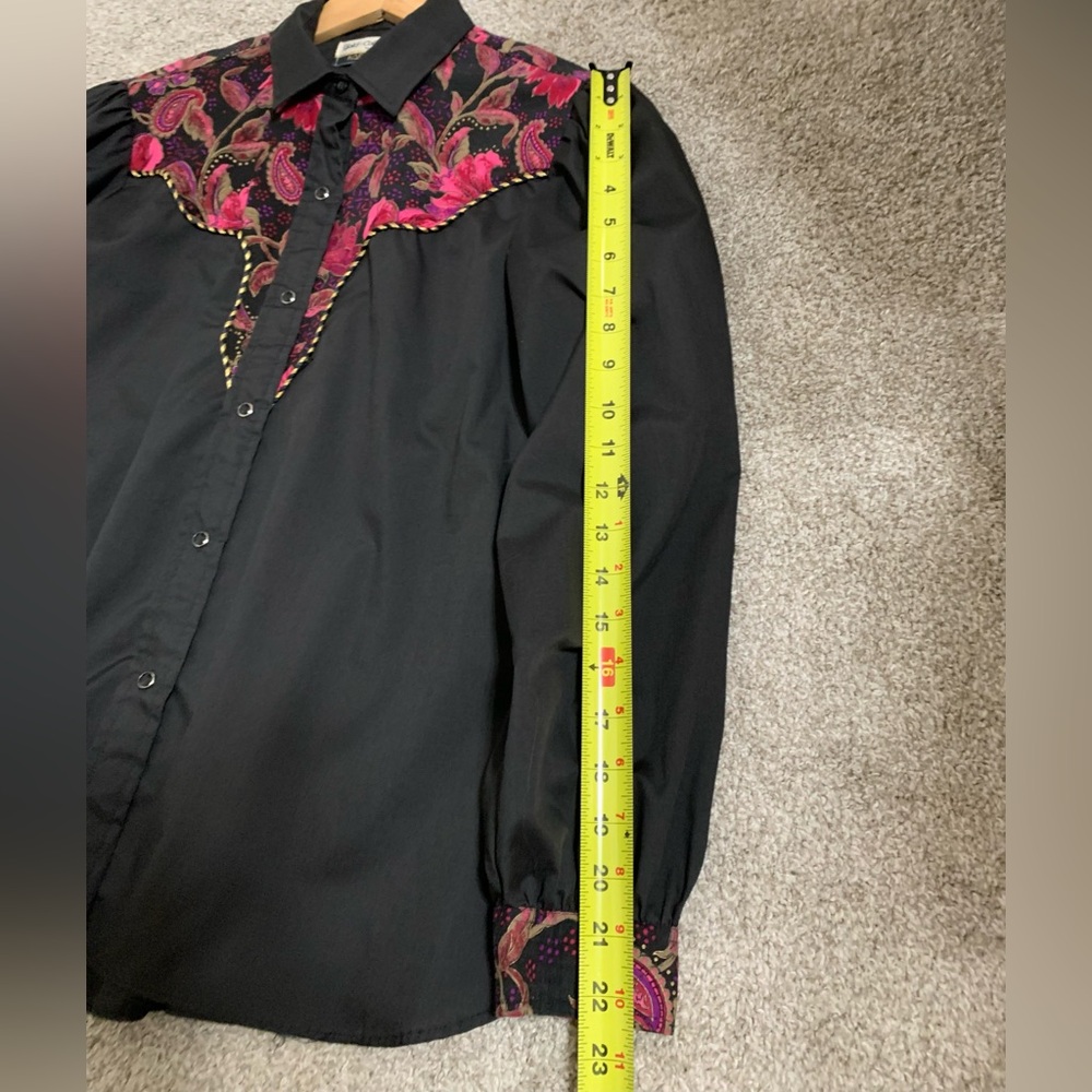 Karman Western Vintage Kenny Roger’s Shirt Black Floral - Womens 15/16 - L - Picture 7 of 10